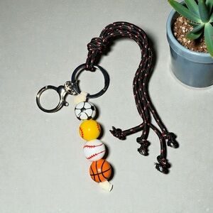 Mint Sports Ball Keychain or Bag Charm with Black Cord